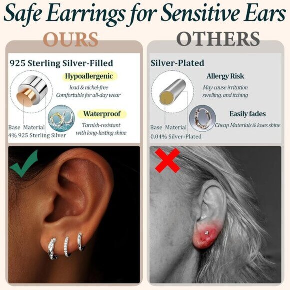 Women's Silver Twisted Hoop Multiple Piercing Cubic Zircon Jewelry Earrings - Picture 3 of 8